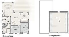 Grundrisse von Erdgeschoss und Spitzboden