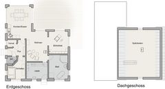 Grundrisse von Erdgeschoss und Spitzboden