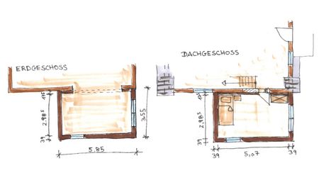 Entwurf Grundriss Erdgeschoss und Dachgeschoss
