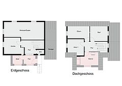 Grundriss von Erdgeschoss und Dachgeschoss